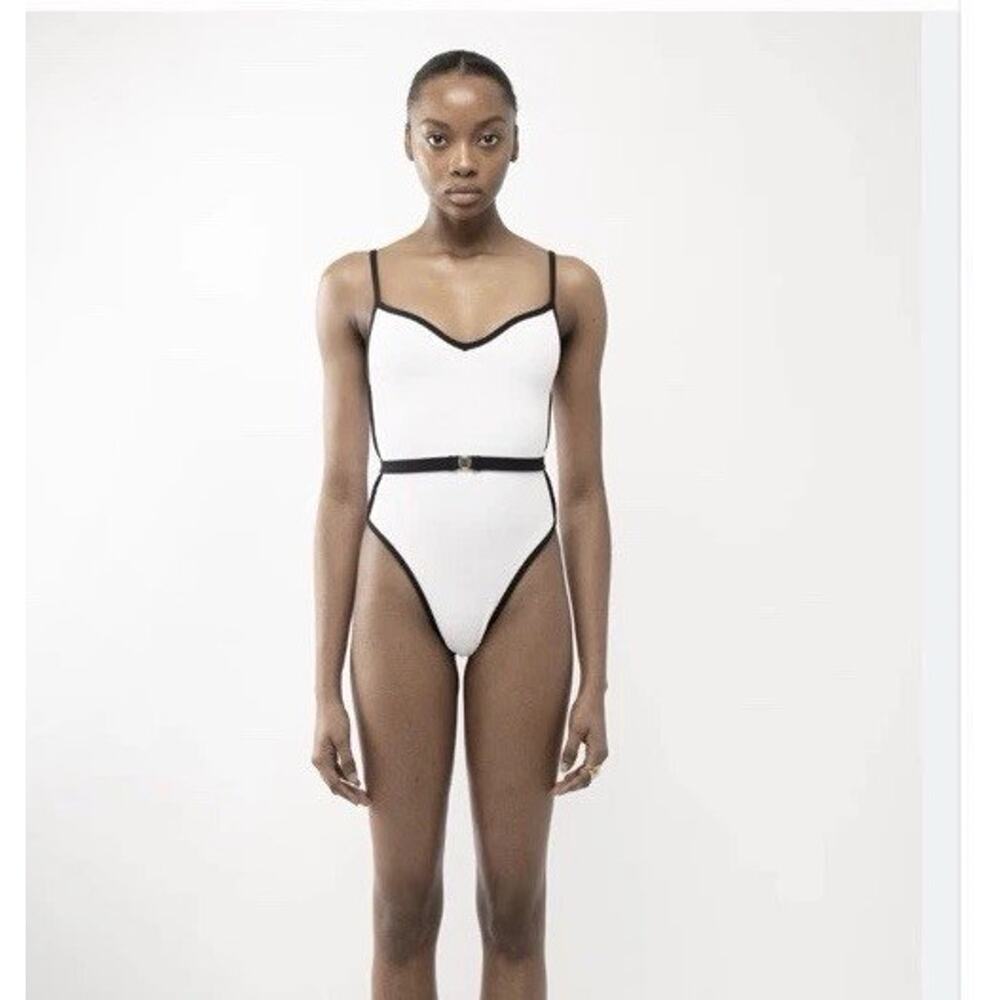 Arakii official Hanna schonberg RETRO SWIMSUIT White Black Belted Sz XS NWT - Picture 1 of 16